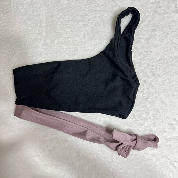 Lovers & Friends Black Retro Swim Top XS One Shoulder - Picture 2 of 5